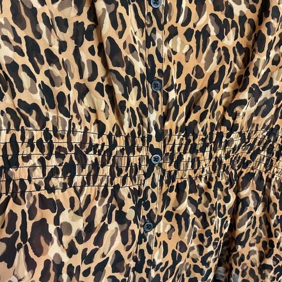 Miss Tina Animal Print Ruffled Long Sleeve Work/Party Semi Sheer Top Plus 2X - Picture 2 of 9